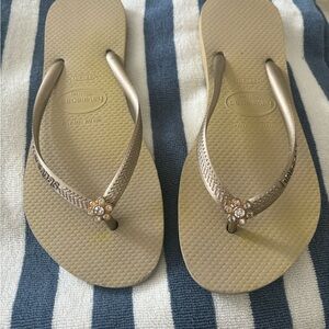 Havaianas Gold Sandals with Embellished Crystal Straps